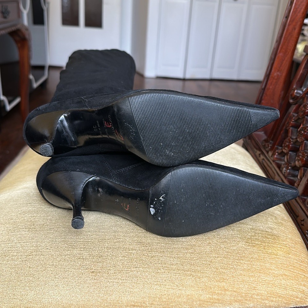 Sergio Rossi Black Stretchy Suede Pointed Toe Sock Knee-High Boots Size 38 / 7.5 - Picture 12 of 13